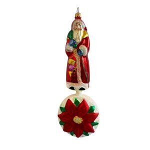 Radko POINSANTA Ornament 9.5” Poinsettia Santa Ball 1999 Drop 99-441 German